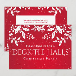 Weihnachts-Rot, Weißer Holly, Deck-The-Halls-Party Einladung
