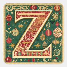 Weihnachts Rot Z mit Grün und Gold Quadratischer Aufkleber