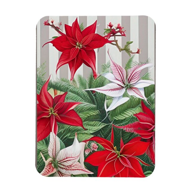 Weihnachts-Rote Amaryllis und Poinsettias Magnet (Vertikal)