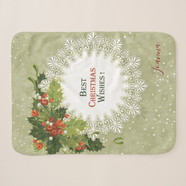 Weihnachts Rote Berries Grüner Kraut Weiße Schneef Sherpadecke (Vorderseite (Horizontal))