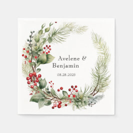 Weihnachts Rote Berries Pine Needles Wreath Weddin Serviette