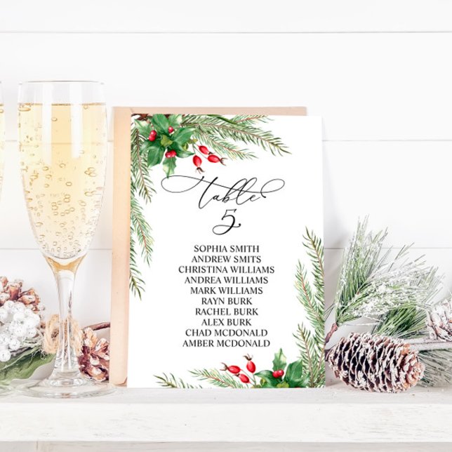Weihnachts Rote Berries Tischnummer 5 Sitzplakette (Von Creator hochgeladen)