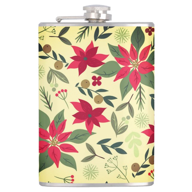Weihnachts Rote Blume Muster-11600 Flachmann (Vorderseite)