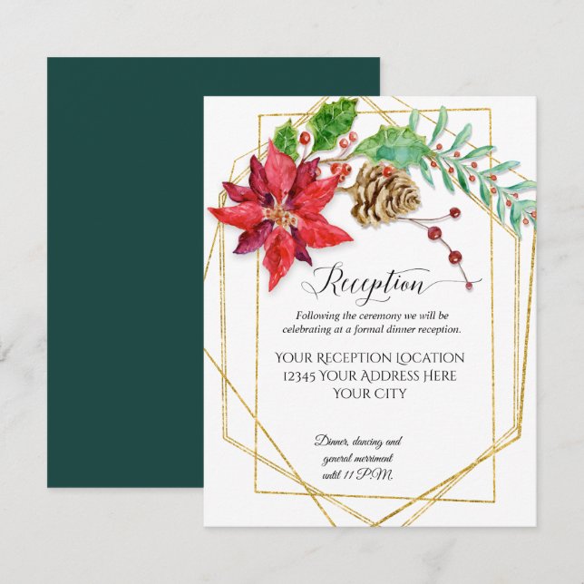 Weihnachts-Rote Floral Gold Grüne geometrische Hoc Einladung (Vorne/Hinten)
