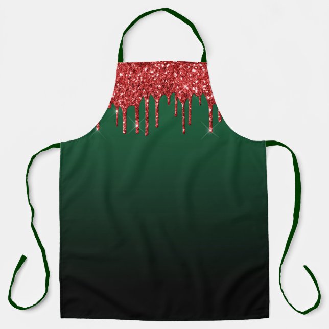 Weihnachts-Rote-Glam-Glitzer auf Grün treiben Schürze (Vorderseite)