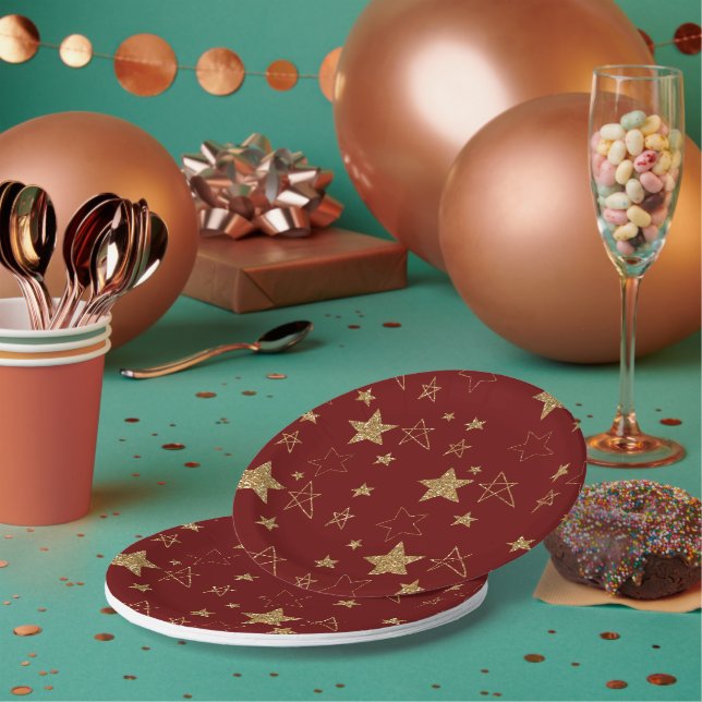 Weihnachts-Rote-Glitzer-Stars Pappteller (Multi)