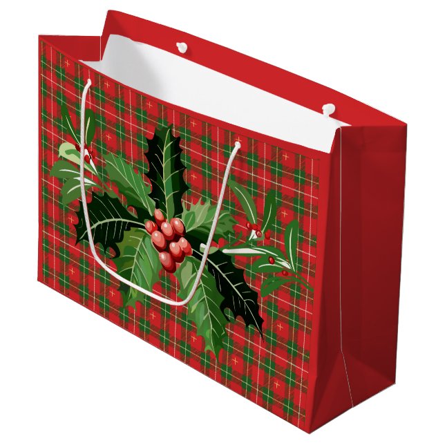 Weihnachts-Rote Grüne Stars Kariert mit Kareth Große Geschenktüte (Vorderseite Schrägansicht)