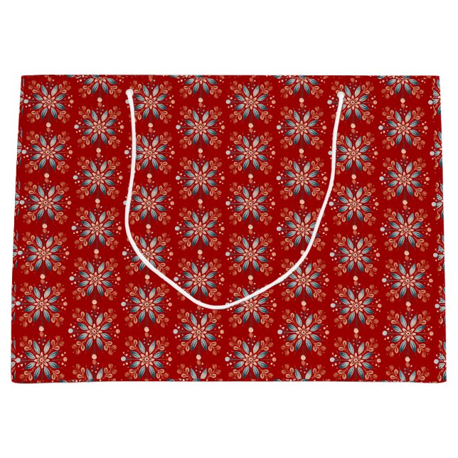 Weihnachts Rote Nordische Volksschneeflocke Große Geschenktüte (Vorderseite)