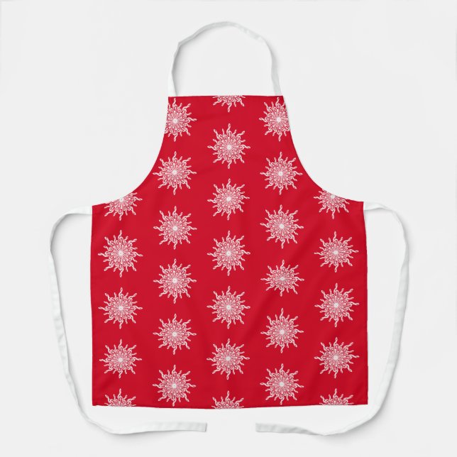 Weihnachts Rote Ornamental G-Clef Snowflake Muster Schürze (Vorderseite)