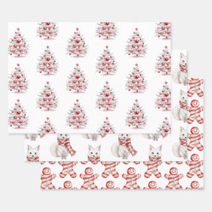 Weihnachts Rote Pfefferminzbaume Füchse Cookies Geschenkpapier Set