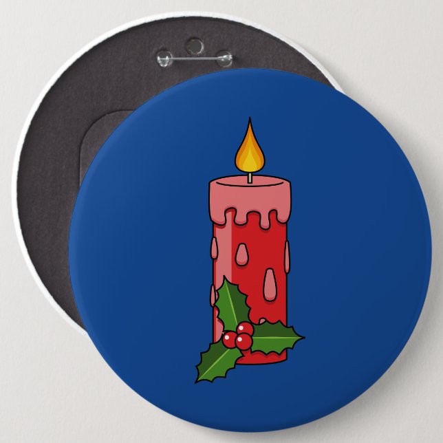 Weihnachts-Rote Pfeiler-Kerze mit Holly Button (Vorne & Hinten)