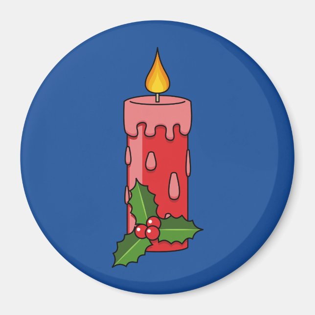 Weihnachts-Rote Pfeiler-Kerze mit Holly Magnet (Vorne)