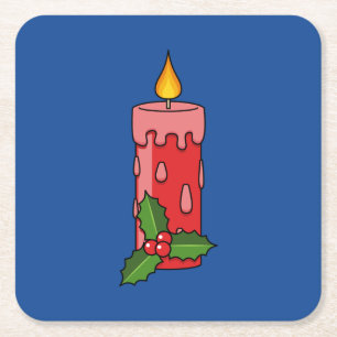 Weihnachts-Rote Pfeiler-Kerze mit Holly Rechteckiger Pappuntersetzer