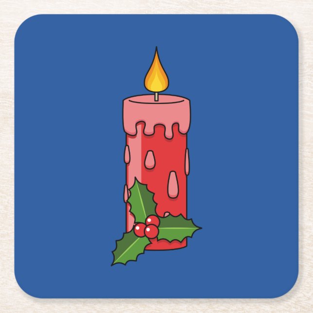 Weihnachts-Rote Pfeiler-Kerze mit Holly Rechteckiger Pappuntersetzer (Vorderseite)