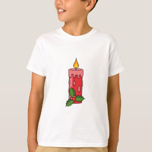 Weihnachts-Rote Pfeiler-Kerze mit Holly T-Shirt