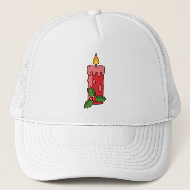 Weihnachts-Rote Pfeiler-Kerze mit Holly Truckerkappe (Vorderseite)
