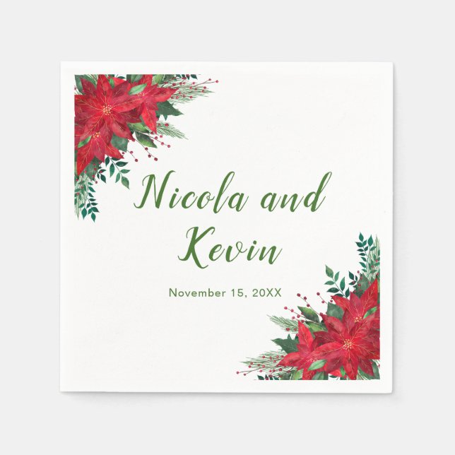 Weihnachts-Rote-Poinsettia-Blume Hochzeit Serviette (Vorderseite)