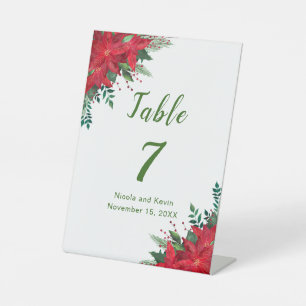 Weihnachts-Rote-Poinsettia-Blume Hochzeit Sockelschild
