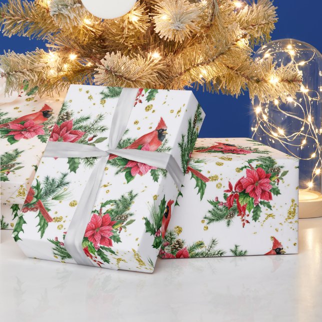 Weihnachts-Rote Poinsettia Kardinal Birnen Geschenkpapier (Feiertage)