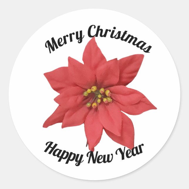 Weihnachts-Rote Poinsettia-Neujahr Minimalistisch Runder Aufkleber (Vorderseite)