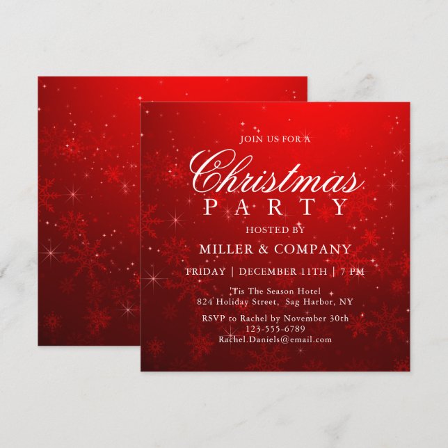 Weihnachts-Rote Schneeflocken Weihnachten Party Einladung (Vorne/Hinten)