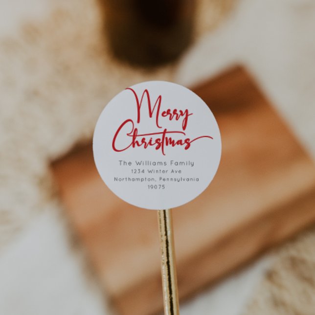 Weihnachts-Rote Schrift Frohe Weihnachten-Umschlag Runder Aufkleber (Von Creator hochgeladen)