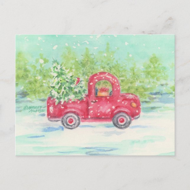 Weihnachts-Rote Truckkarte Postkarte (Vorderseite)