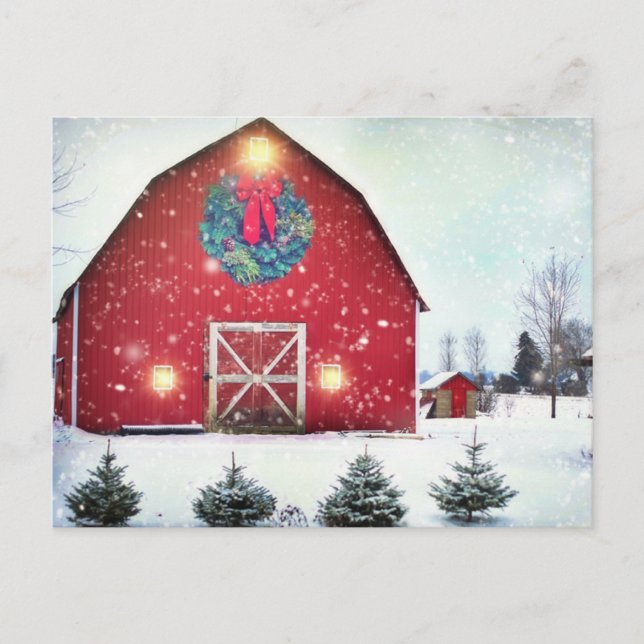 Weihnachts Roter Barn Postkarte (Vorderseite)