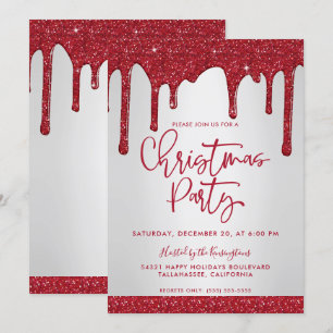 Weihnachts Roter Glitzer Tropfen Weihnachts-Party Einladung