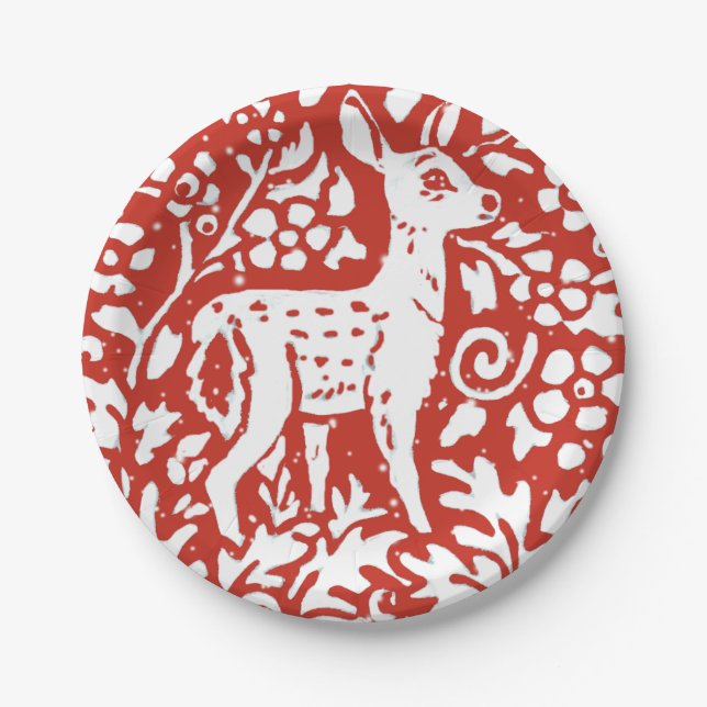Weihnachts Roter Hirsch Waldschnee Pappteller (Vorderseite)