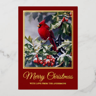 Weihnachts Roter Kardinal Bird Folien Feiertagskarte