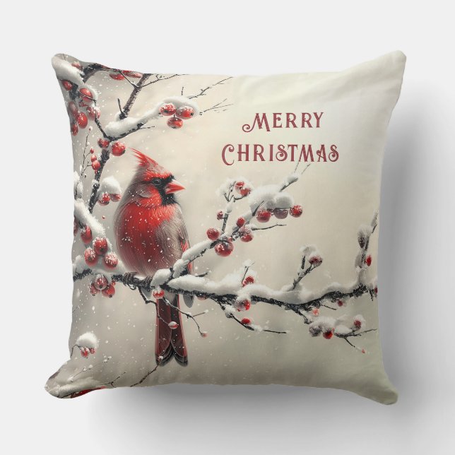 Weihnachts Roter Kardinal Holiday Throw Kissen (Vorderseite)