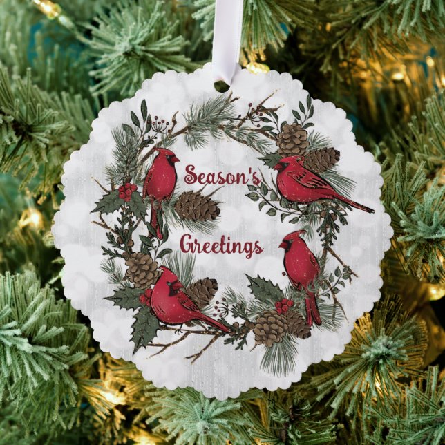 Weihnachts Roter Kardinal Kiefernkiefern Knechtens Ornament Karte (Insitu (Baum))