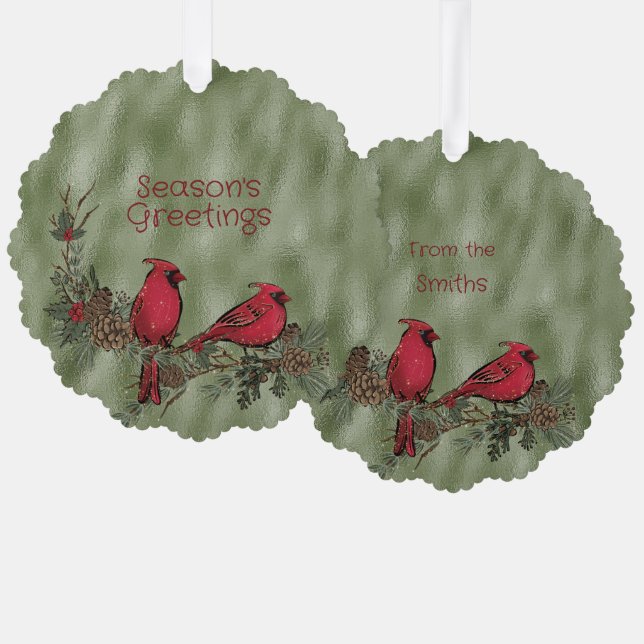 Weihnachts Roter Kardinal Kiefernkiefern Knechtens Ornament Karte (Vorderseite/Rückseite)
