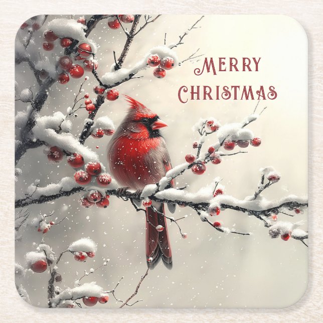Weihnachts-Roter Kardinal-Papier-Untersetzer Rechteckiger Pappuntersetzer (Vorderseite)