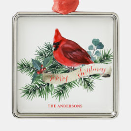 Weihnachts Roter Kardinal Pine Berry Name Ornament Aus Metall