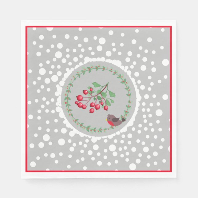 Weihnachts Roter Kranz mit Schnee Serviette (Vorderseite)