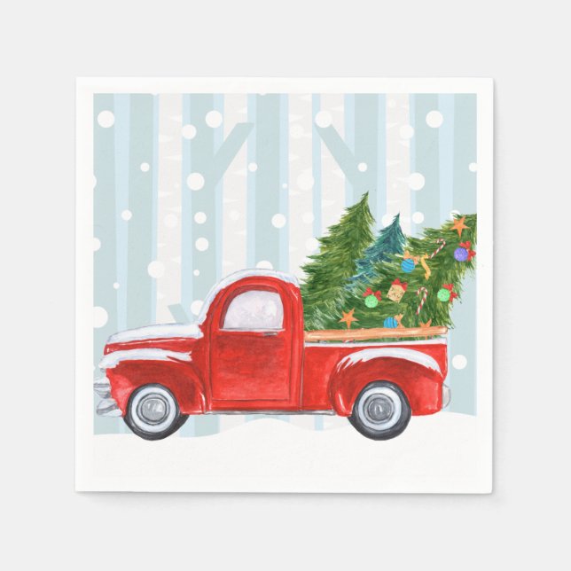 Weihnachts Roter Lieferwagen Truck auf der Schnees Serviette (Vorderseite)