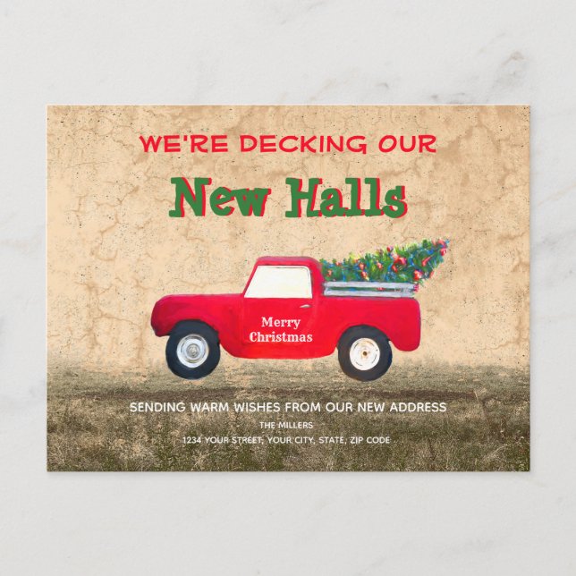 Weihnachts Roter Lkw Decke neue Hallen Land Postkarte (Vorderseite)