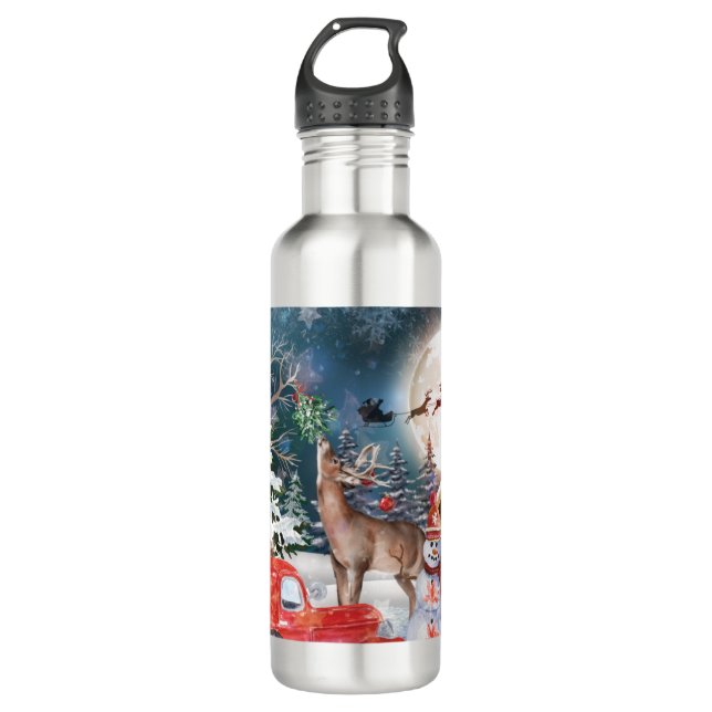 Weihnachts Roter LKW Weihnachtsfest Rustikale Wint Edelstahlflasche (Vorderseite)