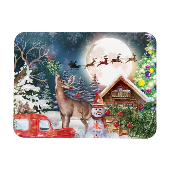 Weihnachts Roter LKW Weihnachtsfest Rustikale Wint Magnet (Horizontal)