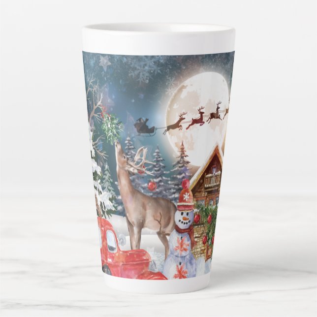 Weihnachts Roter LKW Weihnachtsfest Rustikale Wint Milchtasse (Vorderseite)