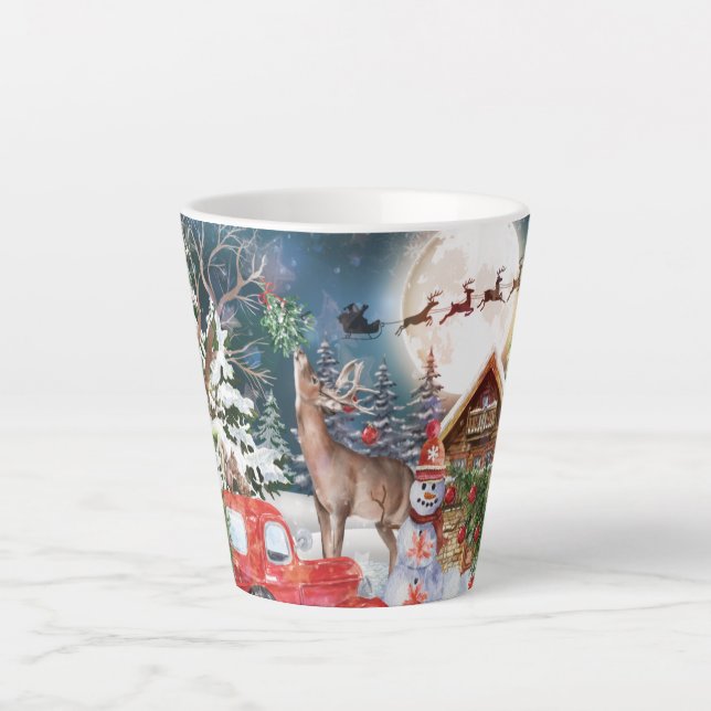 Weihnachts Roter LKW Weihnachtsfest Rustikale Wint Milchtasse (Vorderseite)