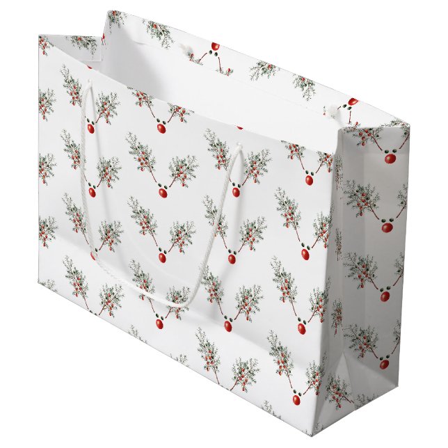 Weihnachts Roter Nasenrenner Rentiere Pine Berries Große Geschenktüte (Vorderseite Schrägansicht)