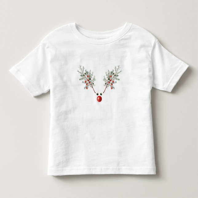 Weihnachts Roter Nasenrenner Rentiere Pine Berries Kleinkind T-shirt (Vorderseite)