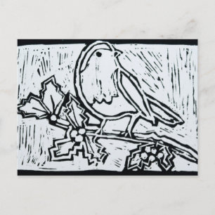 Weihnachts Roter Robin mit Holly in Schwarz und We Feiertagspostkarte