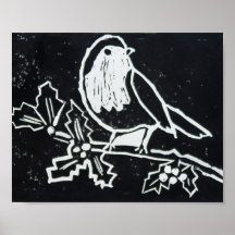 Weihnachts Roter Robin mit Holly in Schwarz und We