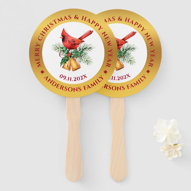 Weihnachts Roter Robin Ziergold und weiß Fächer (Vorne und Hinten)