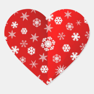 Weihnachts Roter Schneeflocken Herz-Aufkleber