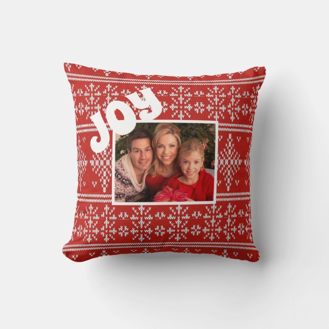 Weihnachts Roter Strick Sweater Muster Custom Foto Kissen (Vorderseite)